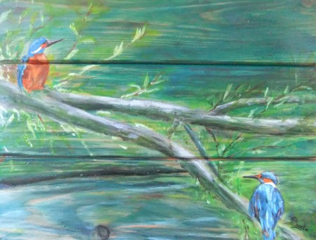 IJsvogels ,Acryl op planken 2018,Verkocht